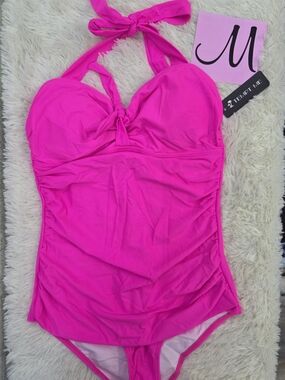 Tempt Me Women’s Hot Pink One-Piece Halter Swimsuit